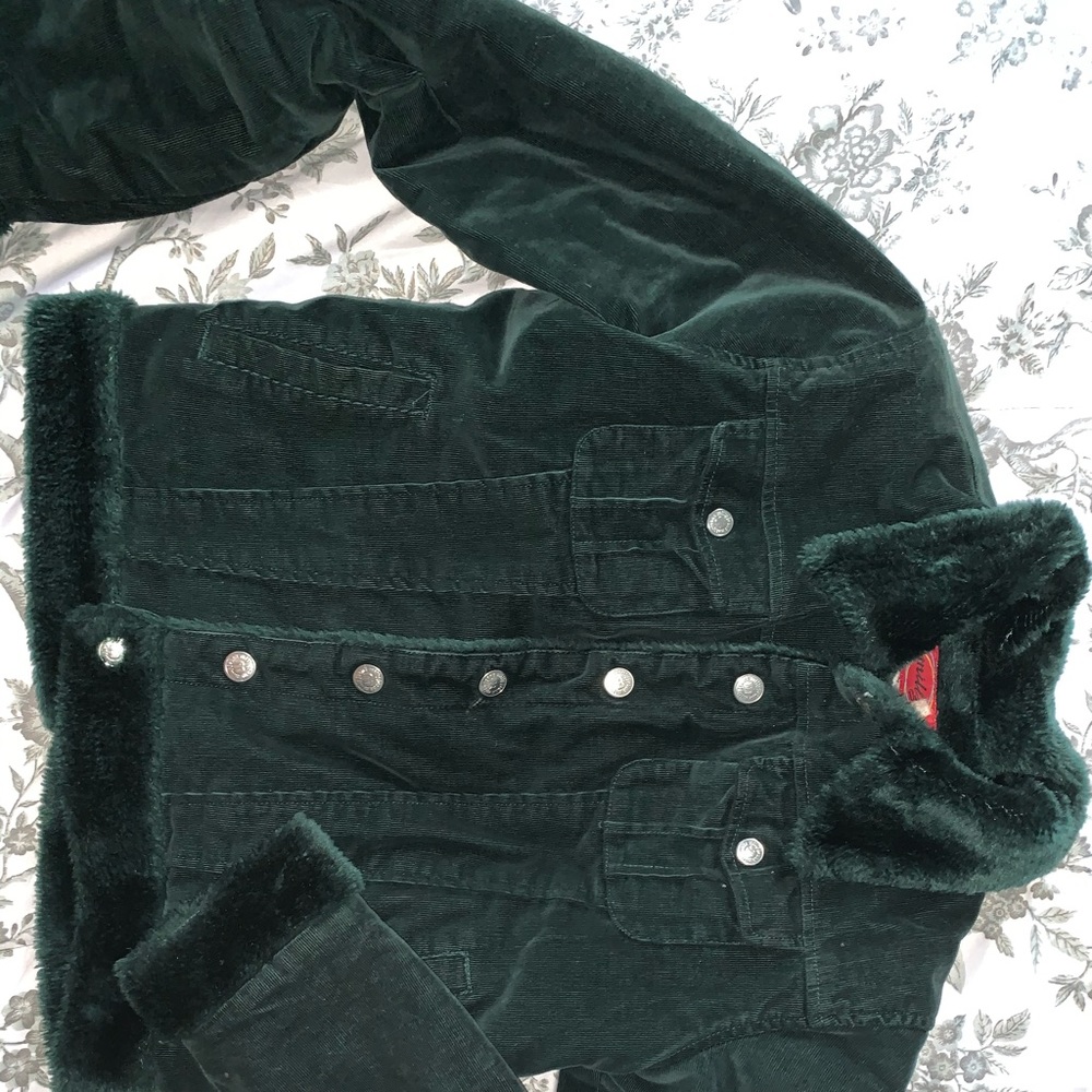 Dark Green Corduroy Plush Lined Jacket
